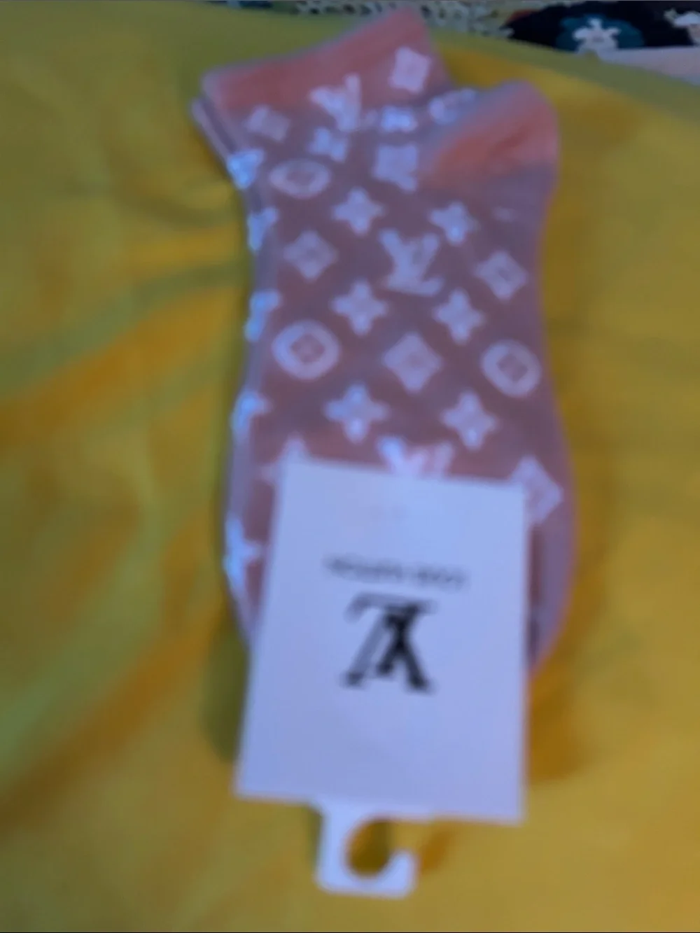 Louis Vuitton Soft Pink & White Monogram Ankle Socks